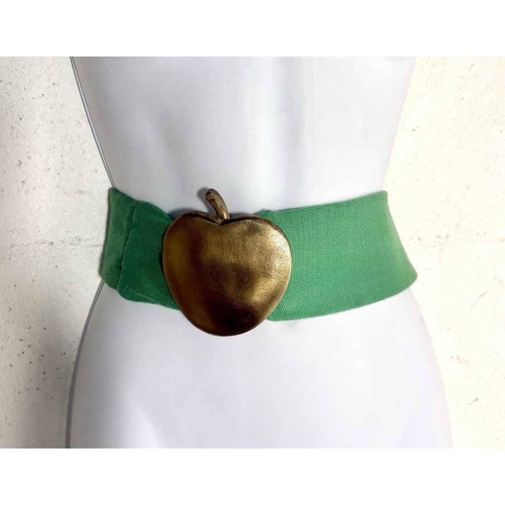 Vintage Solid Brass Retro Kelly Green Wide Waist Cinch Belt Solid Brass Novelty